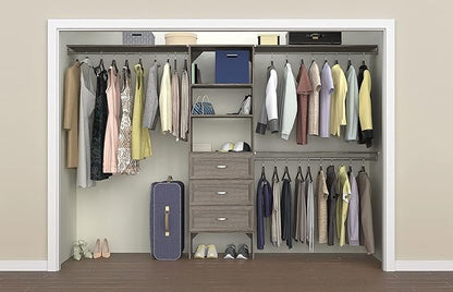 ClosetMaid SuiteSymphony Wood Closet Organizer Kit with Tower, 3 Hang Rods, Top Shelves, 3 Drawers, Adjustable, Fits Spaces 6 - 10 ft. Wide, Graphite Grey