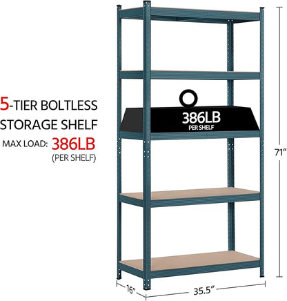 Topeakmart 5-Tier Utility Shelves, Metal Storage Shelves Garage Shelving Unit Adjustable Garage Storage Shelves Storage Racks Heavy Duty Shed Shelving- Neptune Blue, 35.5 x 16 x 71 Inch