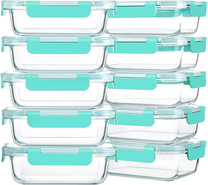 M MCIRCO 10-Pack 22 Oz Glass Meal Prep Containers with Lids - Microwave, Oven, Freezer & Dishwasher Safe - Green