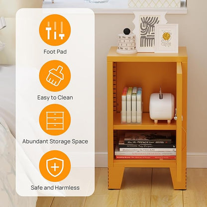 ALBAD Metal Nightstand with Lockable Cabinet, Compact Mini Locker Bedside Table for Kids & Adults, Modern Steel Side Table for Bedroom, Dorm, or Living Room (Yellow)