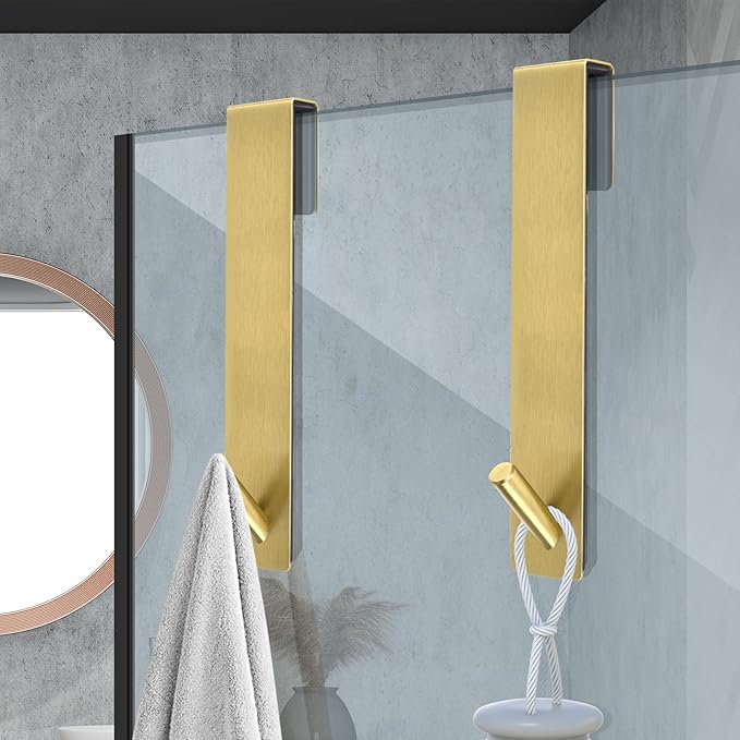 Shower Door Hooks(7.5 Inch),Extended Over Door Hooks for Bathroom Frameless Shower Door,Robe,Towel-2 Pack-Gold