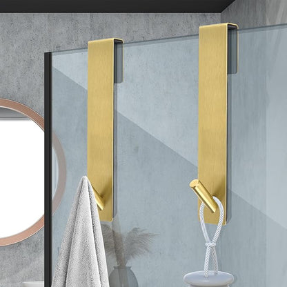 Shower Door Hooks(7.5 Inch),Extended Over Door Hooks for Bathroom Frameless Shower Door,Robe,Towel-2 Pack-Gold