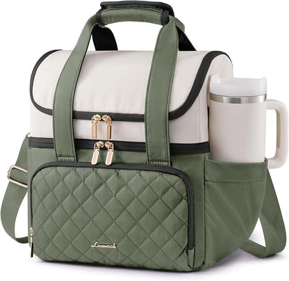 LOVEVOOK Insulated Lunch Bag For Women,Large Double Deck Adult Lunch Box,Teacher Lunch Tote Bag With Cup Holder,Leakproof Cooler Bag With Adjustable Shoulder Strap For Work Picnic Beach
