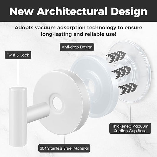 Shower Hooks for Inside Shower,No-Drill Removable&Reusable Towel Hooks for Bathroom,Heavy Duty Suction Cup Hooks for Glass Window,2 Packs(White)