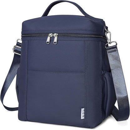 NOL Natural Organic Lifestyle Insulated Lunch Bags for Women Cooler Bag Lightweight Nylon Waterproof Lunch Box For Work (Navy blue, Large)
