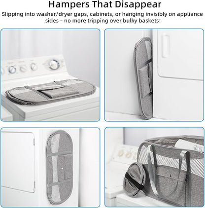 1-Second Storage Washer-Side Magnetic Pop-Up Laundry Hamper New User Safety Lock Prevents Accidental Opening Reinforced U-Handle Holds 33lbs 1.5Loads Folds to 0.78in Ultra Slim