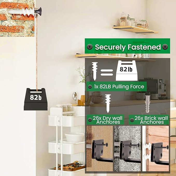 CONNOO 6 Pack Heavy Duty Thick Shelf L Brackets, 8 Inch Floating Hidden Shelf T Brackets, Metal Black L Brackets for Shelves Support DIY, Modern Iron Finish(1/5")