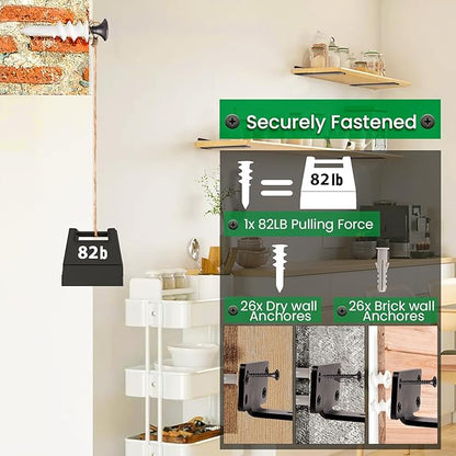 CONNOO 6 Pack Heavy Duty Thick Shelf L Brackets, 8 Inch Floating Hidden Shelf T Brackets, Metal Black L Brackets for Shelves Support DIY, Modern Iron Finish(1/5")