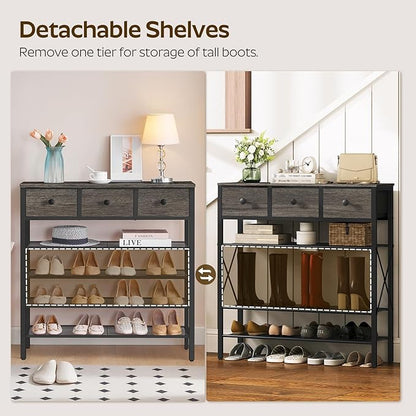5-Tier Shoe Rack with 3 Drawers, Metal Shoe Organizer for 20 Pairs with Storage Shelves and Wooden Top, for Entryway, Hallway, Foyer, Closet, Charcoal and Black SS35BC