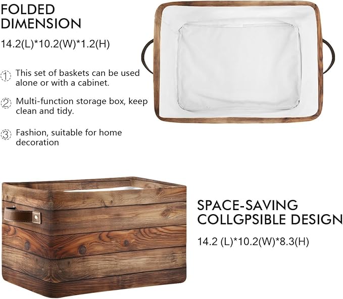 Wood Print (Not Real Wood) Rectangular Retro Vintage Storage Basket Organizer Bin Shelf Baskets For Clothes Gifts For Home Office Dorm