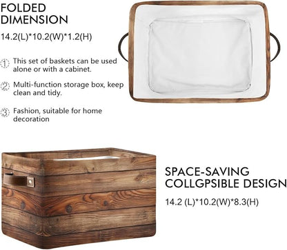 Wood Print (Not Real Wood) Rectangular Retro Vintage Storage Basket Organizer Bin Shelf Baskets For Clothes Gifts For Home Office Dorm