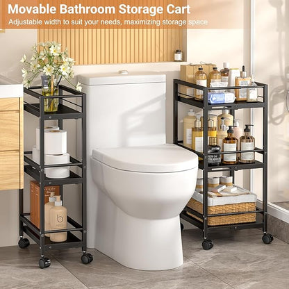 Expandable Slim Storage Cart for Small Spaces, 3-Tier Metal Shelving Unit with Wheels, Heavy-Duty Laundry Room Organization, Adjustable Narrow Storage Cabinet for Bathroom, Laundry Room, Kitchen