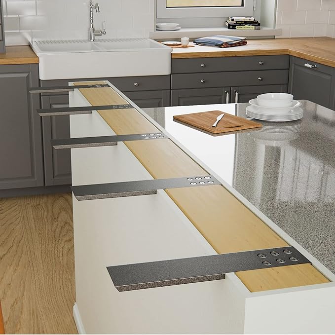 Countertop Support Bracket 4 Pack 18" Lx 2.5" W Hidden Black Knee Wall Support Countertop Bracket 3/8" Thick Heavy Duty for Quartz/Granite/Wood/Concret Countertops Screws Included