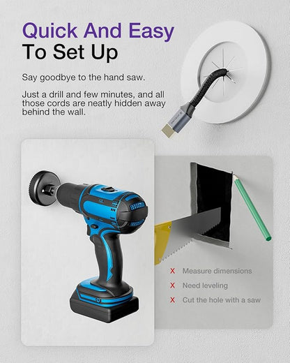 VCELINK in Wall Cable Management Kit (3.79 inch/96 mm) with Hole Saw Drill Attachment and Mounting Brackets, Hide TV Cords for Network, HDMI, Coax, Speaker Cables, 2-Pack
