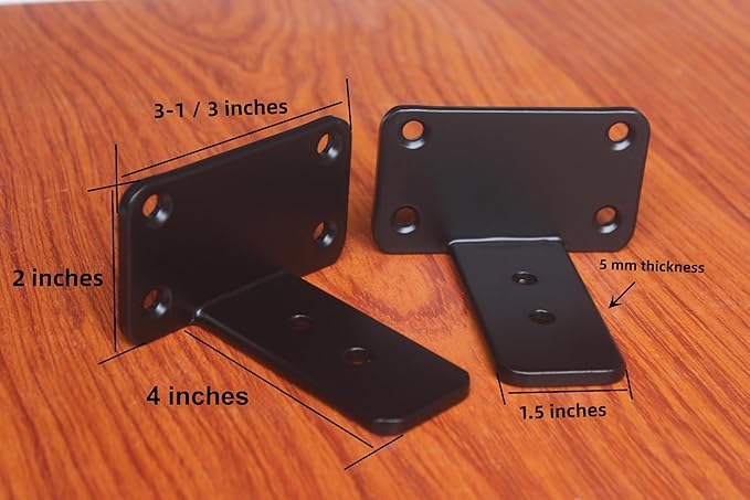 6 Pack - 4 inch Black Hidden L Shelf Bracket (1/5 Inch Thicked) Iron Floating Shelf Brackets Rustic Industrial Metal Brackets for Shelf Support