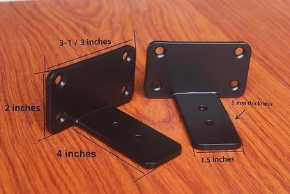 6 Pack - 4 inch Black Hidden L Shelf Bracket (1/5 Inch Thicked) Iron Floating Shelf Brackets Rustic Industrial Metal Brackets for Shelf Support