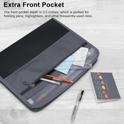 NAFY Expanding File Folders, 13 Pockets Document Organizer with Zipper, A4 Letter Size Portable Accordion Expanding File Folders with Multicolor Labels for Home Office School Supplies (Black 2 Pack)