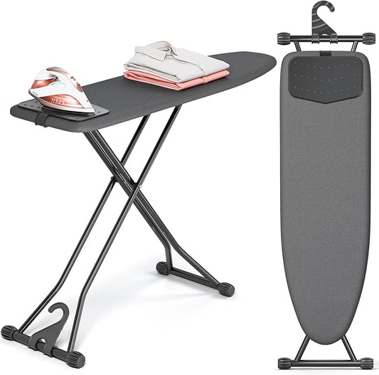 APEXCHASER Ironing Board, Compact Iron Board with Silicon Mat, Foldable Ironing Board with Heat Resistant Cover, 7 Height Adjustable, Space Saver Iron Board,13x43 Black