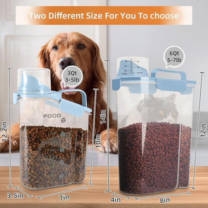 Airtight Small Cat Dog Pet Food Storage Containers BPA Free, with Large Pour Spout/1 Measuring Cup/ 4 Safety Locks and Double-layer Silicone Strip (Elegant Blue, 5L-1pack)