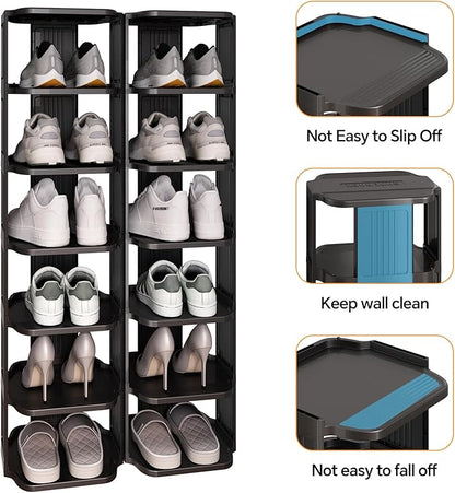 Kitstorack Stackable 16-Tier Shoe Rack for Closet & Entrance - Tall, Narrow, Vertical Shoe Stand - Plastic, Free Standing - Ideal for Small Spaces