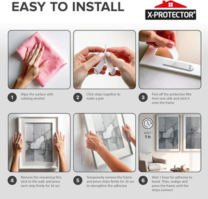 X-Protector Picture Hanging Strips - 20 Pairs Damage Free Picture Hangers - Self Adhesive Hangers Without Nails - Heavy Duty Wall Hanging Strips - Wall Sticky for Hanging Up to 10 LBS (Size S)