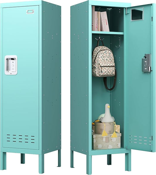 Metal Storage Locker with Lock & Card Slot Locker - Secure Lockable Door - Steel Locker for School, Office, Gym, Home - 54" H x 15" W x 15" D（1 Door, Teal）