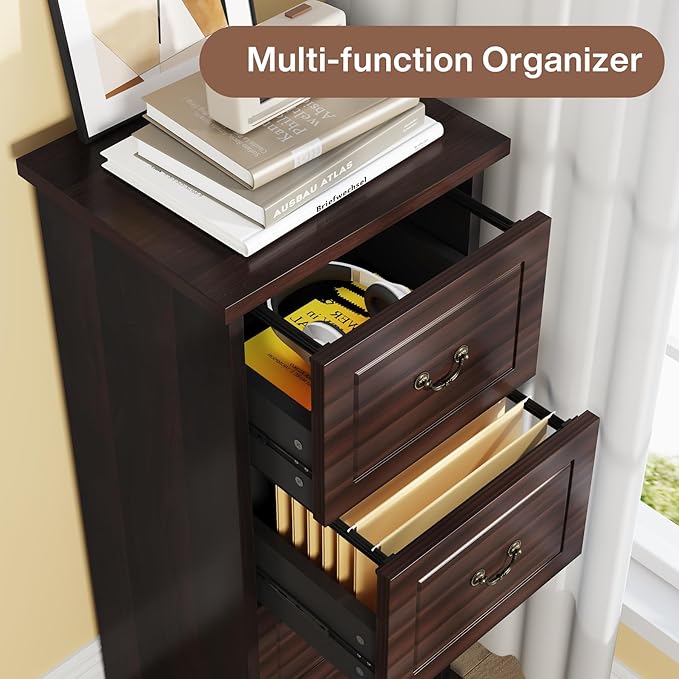 Tribesigns 4-Drawer File Filing Cabinet Set of 2, Vertical File Cabinet Hofice Wood Filing Cabinet for A4 /Letter Size Narrow Tall File Storage for Honhe Office, Walnut
