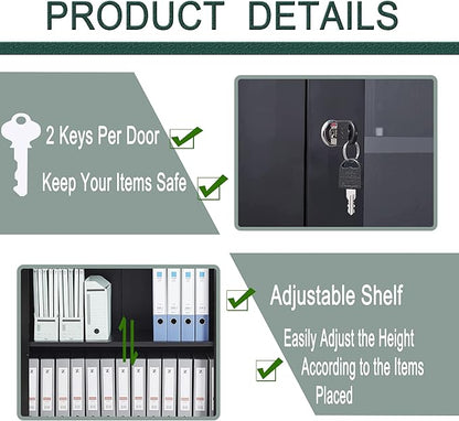 Letaya Storage Cabinet,36" Steel Locker, Lockable Glass Door,2 Adjustable Shelf Organizer Pantry for Office File,Home (36"-Black)