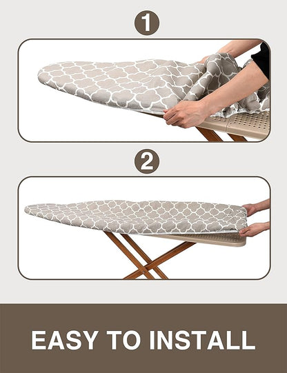 Ironing Board Cover and Pad 15"x54" Extra Thick Natural Cotton, Scorch and Stain Resistant Padding, Standard Size Iron Board Cover with Fasteners Heavy Duty Elastic Edge, Heatproof