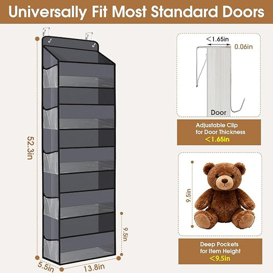 WISELIFE Over The Door Organizer Storage with 5 Large Pockets Door Hanging Organizer with Clear Windows behind The Door Storage for Nursery Bedroom Bathroom Pantry Closet and Baby Essentials Dark Grey