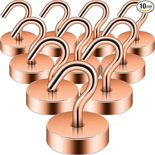 Neosmuk Magnetic Hooks, Cruise Ship Essentials, 40lb+ Heavy Duty Magnetic Hooks for Cruise Cabins, Refrigerator, Grill, Hanging, and Travel | Extra Strong Must-Haves Magnet Hook,Bronze,Pack of 10