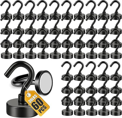 DIYMAG Magnetic Hooks, 30lbs+ Magnet Garage Hook 2026 Cruise Cabin Ship Essentials Heavy Duty Strong Magnets Refrigerator Fridge Hanging for Classroom Beach Vacation Kitchen Grills Home Black 60 Pack