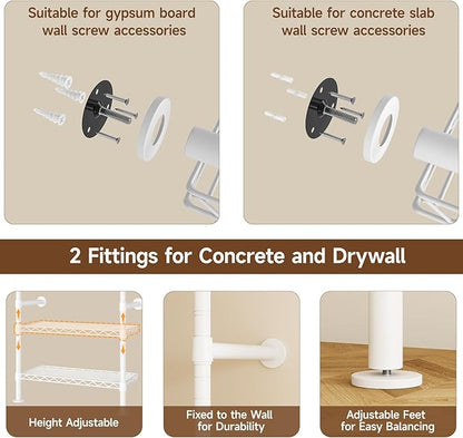 ONBRILL H3 Wall Mounted Closet System, Expandable Industrial Pipe Clothes Rack Clothing Rack for Hanging Clothes, Heavy Duty Closet Organizers and Storage in Wardrobe Closet, White