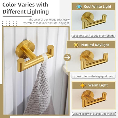 Angle Simple Bathroom Double Hook Brushed Dark Gold, SUS304 Stainless Steel Bath Towel Holder, Double Robe Hanger Wall Mount