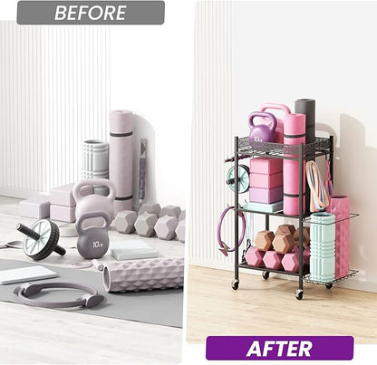 Yoga Mat Storage Rack, Home Gym Storage Rack, VOPEAK Workout Storage for Yoga Mat, Foam Roller, Gym Organizer Gym Equipment Storage for Home Exercise and Fitness Gear