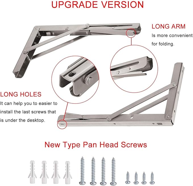 YUMORE Folding Shelf Brackets 22", Max Load: 330lb Heavy Duty Stainless Steel Collapsible Shelf Bracket for Table Work Bench, Space Saving DIY Bracket, 2 Pack