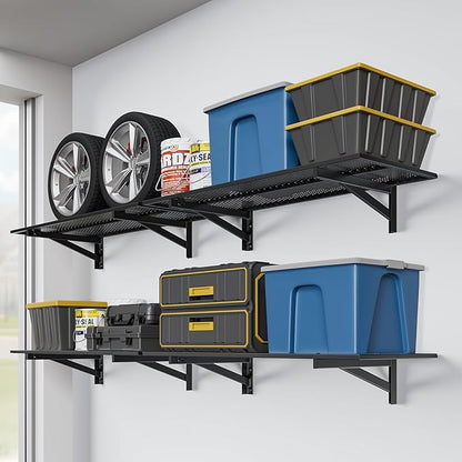 4 Pack Heavy Duty Garage Wall Shelving (1.5x4ft), 1400lbs Capacity Garage Shelving Wall Mounted, 18"x96"Garage Storage Rack Floating Shelves, Black