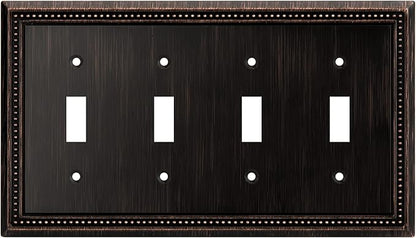 Henne Bery Sunken Pearls Heavy Duty Decorative Wall Plate Switch Plate Outlet Cover (Quad Toggle, Aged Bronze)