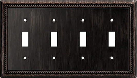 Henne Bery Sunken Pearls Heavy Duty Decorative Wall Plate Switch Plate Outlet Cover (Quad Toggle, Aged Bronze)