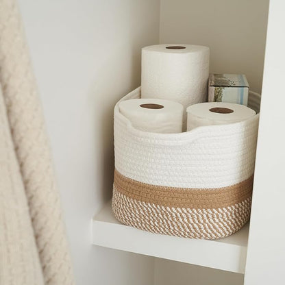 Stylish Cotton Rope Storage Basket For Dog Toys, Magazines or Books - The Perfect Woven Bin with Handles For Everyday Organization Reduces Clutter in Your Rooms - A Decorative Gift & Storage Box