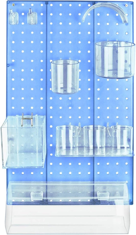Azar Displays 900940-BLU The DIY Multi-Purpose 10-Piece Pegboard Wall Organizer Kit with One Panel and Accessory Assortment: Hooks, Bins, Headband Holder, Cylinder and Cups. Peg Wall Storage System