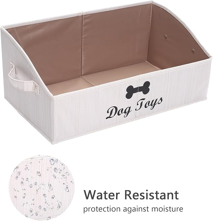 Geyecete 2 Pack Large dog toy bin dog toy box storage box - Foldable Fabric Trapezoid Organizer Boxes with Handle for Dog Toys (Beige-DOG)