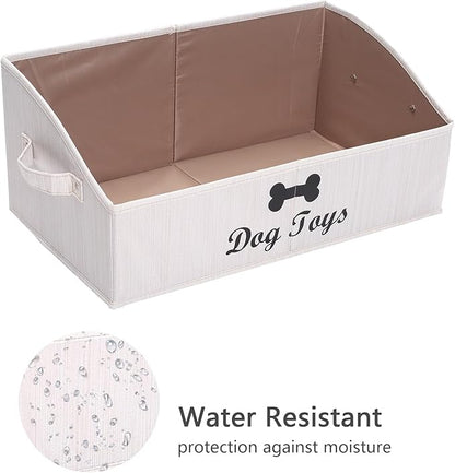 Geyecete 2 Pack Large dog toy bin dog toy box storage box - Foldable Fabric Trapezoid Organizer Boxes with Handle for Dog Toys (Beige-DOG)