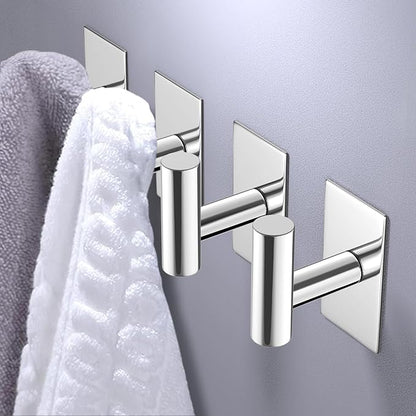 VAEHOLD Wall Towel Hooks, Heavy Duty Sticky Holder Waterproof Towel Hooks for Hanging Coat, Clothes, Closet Hook Wall Mount for Kitchen (Chrome, 4 Pack)