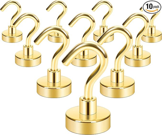 Neosmuk Magnetic Hooks, Heavy Duty 30lb+ Strong Magnet Hook for Cruise Cabins, Cruise Ship Essentials for Hanging, Metal Wall Refrigerator Hangers (Gold, 10 Pack)