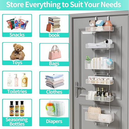 HapiRm Over Door Organizer Storage - Separable Door Organizer Hanging with 6 Metal Large Capacity Baskets for Bathroom Bedroom Kitchen Pantry Closet (White)