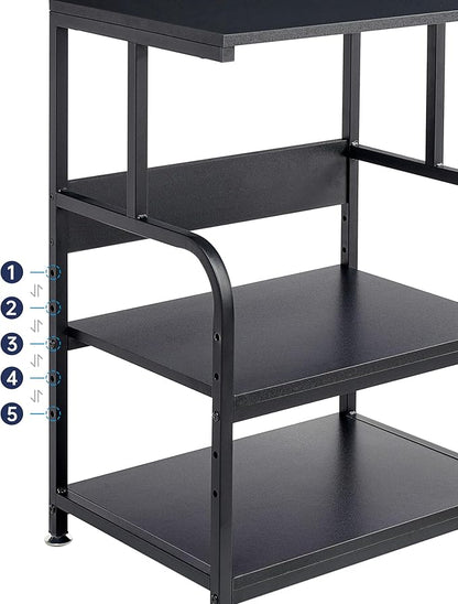 Printer Stand, 3 Tier Printer Table with Height Adjustable Storage Shelf, Rolling Printer Cart with Wheels for Home Office Organization, Black