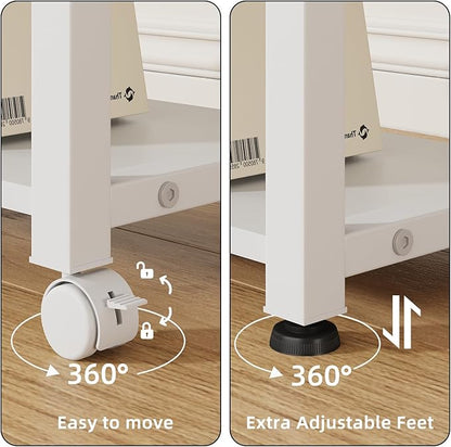 YAOHUOO Large 22"x15" Printer Stand, 3-Tier Height Adjustable with Storage Drawer & Side Bag, Rolling Cart for Heat Press/Laser/3D Printer (White)
