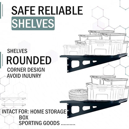2-Pack 2x4ft Garage Wall Shelving, 2 Shelf Total 8 ft(L) Garage Shelving Wall Mounted – Heavy-Duty Storage Shelves, Perfect for Holding Storage Bins, Sporting Goods, Tools, and More Space-Saving