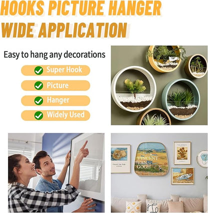 30pcs Aeneous Super Hook Picture Hangers and Office Pack, Drywall Hooks for Hanging Pictures, Wall Hooks, Picture Hangers, Picture Hanging Kit，Hang Art, Clock, Shelves, Mirrors